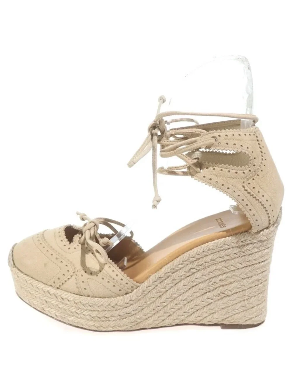 Hermes Wedge Sole Espadrille Pumps Mules Suede Beige